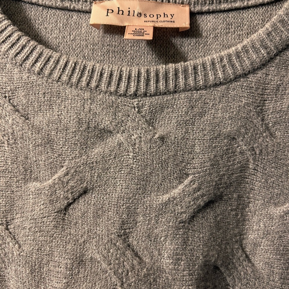 NWOT PHILOSOPHY Women’s Light Gray Sweater, Long sleeve, Textured w/Waistband - Picture 2 of 13